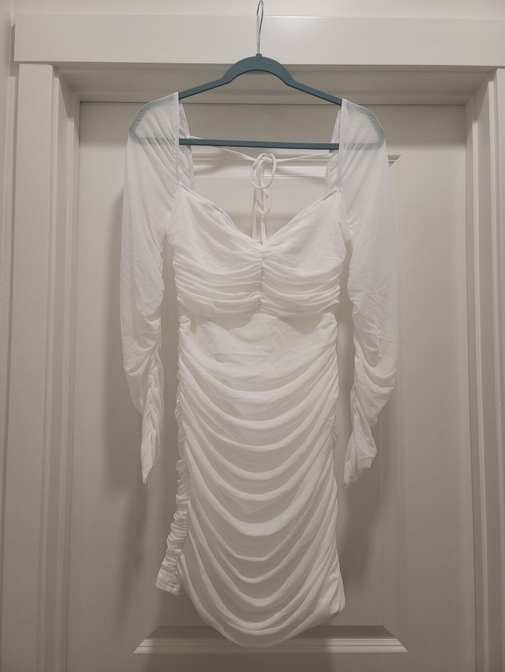 White Ruched Mini Dress